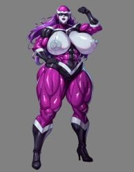 1girls abs alternate_version_available big_breasts bodysuit busty curvy detailed_background erect_nipple eyelashes female female_only flexing front_view hand_on_hip helmet high_heels hourglass_figure huge_muscles human long_hair looking_at_viewer muscle muscular muscular_female nipple_buldge original_character pose posing purple_hair saxwakuy shadow shiny shiny_skin skirt solo solo_female spread_legs spreading standing sweat thick_thighs visor voluptuous wide_hips