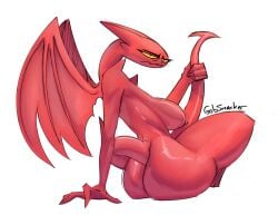 absurd_res annoyed anthro artist_name ass big_breasts big_butt breasts demon female gobsmacker hi_res horn looking_at_viewer lucia_(satina) nipples nude red_body red_skin satina_wants_a_glass_of_water simple_background sitting solo tail thick_thighs wide_hips wings yellow_eyes