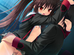 blush brown_hair censored cowgirl_position hinoue_itaru key_(company) little_busters little_busters! na-ga natsume_rin red_eyes rin_natsume sex small_breasts vaginal_penetration