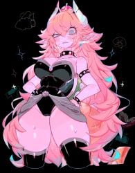 1girls angry black_legwear blonde_hair blue_eyes bowsette cameltoe collar elf_ears female fully_clothed horns large_ass large_breasts legs long_hair looking_at_viewer looking_down mario_(series) nintendo revealing_clothes sharp_teeth simple_background stockings super_mario_bros. super_mario_world thick_thighs tight_clothing usa37107692