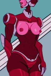 1girls alien alien_girl arcee arcee_(tfa) breasts curvaceous curvy curvy_body curvy_female curvy_figure female female_only kingshamming legwear medium_breasts panties pink_panties pink_skin red_lipstick red_nipples robot robot_girl robot_humanoid sinigknighted solo solo_female thick_thighs transformers transformers_animated