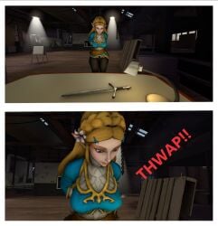 breath_of_the_wild comic_panel female princess_zelda quiet quiet_(metal_gear) source_filmmaker the_legend_of_zelda tranquilizer tranquilizer_dart zelda_(breath_of_the_wild)