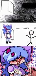 1girls big_penis black_eyes blue_hair cum dressed friday_night_funkin meme meme_reference moana_melville oc omg_hi! open_mouth oral original_character tagme