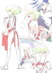 2boys anal anal_sex anal_sex androgynous apron apron_only clothing femboy galo_thymos gay gay_sex lio_fotia promare size_difference twink yaoi