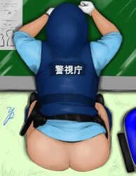 1boy 2013 2ppy_bb ass ass_focus gay gloves japanese_text male male_only no_visible_face original pants_down police solo text translation_request white_gloves yaoi