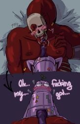 blush fellatio monster penis penis_in_mouth pepuka_(artist) purple_body r.e.p.o. red_body robot semibot size_difference sucking_penis trudge_(r.e.p.o.)