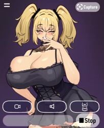 angry ani_(twitter) animated blush bouncing_breasts bra embarrassed fishnets grok huge_breasts laughing lingerie miruyuyo no_sound panties smug tagme twintails video