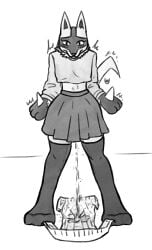 black_and_white blush blush_lines diaper diaper_under_clothing ears_up embarrassed embarrassed_female female furry furry_female looking_at_viewer lucario paws peeing piss_on_body piss_soaked piss_soaked_clothes pissing_on_floor pokemon public public_exposure public_indecency shaking sketch skirt sweatshirt tail thicc thicc_thighs thigh_highs voyeur voyeurism zesty_unease
