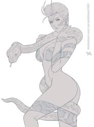 1girls armlet ass atlus big_breasts breasts breasts_out demon demon_girl demon_humanoid demoness ear_piercing earrings female female_focus female_only functionally_nude functionally_nude_female large_breasts lilith_(megami_tensei) lilith_(shin_megami_tensei) megami_tensei nipple_bulge nipples nude nude_female pinup pointy_ears pompadour pyramidhead1981 red_pyramid shin_megami_tensei slicked_back_hair slit_pupils snake snakeskin snakeskin_print solo solo_female solo_focus thick_thighs thighs three_fingers