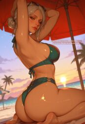 ai_generated armpits ass beach bebora breasts bubble_butt cd_projekt_red ciri female green_eyes light-skinned_female looking_at_viewer mascara sea solo solo_female sunglasses swimsuit the_witcher_(series) the_witcher_3:_wild_hunt white_hair