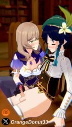 1boy 1girls 3d 9:16 breasts brown_hair dress edging female femboy femboy_on_female genshin_impact gloved_handjob gloves green_eyes handjob light-skinned_female light-skinned_male light_skin lisa_(genshin_impact) longer_than_10_seconds looking_at_another male medium_breasts medium_penis orangedonut33 penis shorter_than_30_seconds sitting straight tagme thighhighs three-finger_handjob venti_(genshin_impact) vertical_video video
