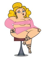 ass blonde_female blonde_hair breasts chubby chubby_female earrings fat fat_ass fat_female female hand_on_hip high_heels jk94 legs_crossed short_skirt stool sugar_(tdi) tagme total_drama:_pahkitew_island total_drama_(series) total_drama_island underwear visible_underwear