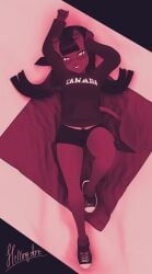 1girls athletic athletic_female black_hair booty_shorts clothed clothing curves curvy curvy_body curvy_figure curvy_hips demon demon_girl demon_horns female female_focus female_only hellingart hoodie horns jean_shorts long_hair looking_at_viewer meru_(merunyaa) meruccubus_(merunyaa) on_back pose posing red_body red_skin seductive seductive_eyes seductive_look seductive_pose shorts showing_off succubus thick_thighs yellow_eyes