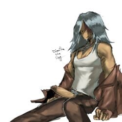 1boy 2d airy_(hfjone) black_text color colored diantha_tha_dog english english_text erect_penis erection gijinka grey_hair hfj_one hfjone human human_male human_only humanized male male_only muscular muscular_male object_show object_show_community object_shows osc penis solo solo_focus solo_male text white_background wife_beater