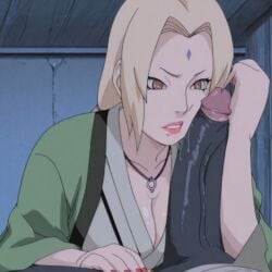 1boy 1girls ai_generated big_penis black_penis blonde_hair breasts brown_eyes dark-skinned_male dark_skin female forearm_cock green_haori grey_kimono haori huge_cock interracial large_penis looking_at_penis male naruto naruto_(series) naruto_shippuden penis penis_measuring shocked_expression tsunade