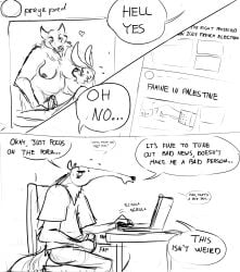 anteater anthro bluesky_(social_media) bodily_fluids canid canine canis dialogue dominant dominant_female duo female female_pred grivaire hi_res imminent_sex lagomorph leporid looking_at_porn male male/female male_prey mammal masturbation news news_article pilosan pornography predator/prey rabbit size_difference smaller_male solo sweat tongue tongue_out wolf xenarthran