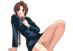 brown_hair censored eclair_(kiddy_grade) female kiddy_grade long_hair looking_at_viewer masaharu_arisawa posing pubic_hair simple_background white_background