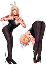bending_over bunny bunny_boy bunny_ears bunnysuit crossdressing fishnets heels honkai:_star_rail mydei_(honkai:_star_rail) showing_ass tagme