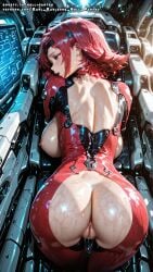 ai_female ai_generated ass blue_eyes breasts code_geass color colored female hell-pantsu hi_res kallen_stadtfeld nipples pussy red_hair wide_hips