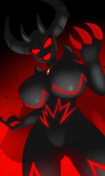 1girls ai_generated anthro ass black_body black_horns breast_focus breasts cape claws close-up completely_nude cowboy_shot creepypasta crotch dark_nipples demon demon_girl demon_horns eyelashes fangs feet_out_of_frame female female_anthro female_only full_body glowing gradient_background groin hi_res highres hips horns huge_breasts humanoid looking_at_viewer nipples no_humans nude nude_female open_mouth red_eyes red_sclera small_nipples smile solid_eyes solo standing striped_body tagme zalgo zalgo_(creepypasta)