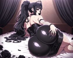 ai ai_generated astrawaifu big_ass big_breasts big_butt black_hair brown_eyes curvy curvy_body curvy_female curvy_hips dat_ass goth goth_girl large_ass large_breasts laying_on_side light-skinned_female light_skin looking_at_viewer original_character pale-skinned_female pale_skin