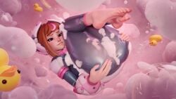 1girls feet female forceballfx juno_(overwatch) my_hero_academia ochako_uraraka_(cosplay) overwatch overwatch_2 pussy see-through_clothing soap spread_pussy uravity_juno