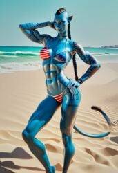 1girls ai_generated avatar avatar:_the_way_of_water beach bikini blue_skin female istoleurmom1 na'vi yellow_eyes z-dog zdinarsk