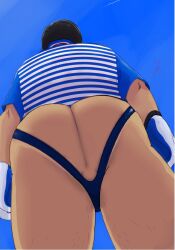 1boy 2014 2ppy_bb ass ass_focus big_ass black_hair blue_jockstrap delivery_employee gay jockstrap low-angle_view male male_only no_visible_face original sagawa_express solo tan_skin tanline worm's-eye_view yaoi