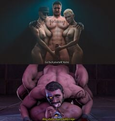 anal anal_sex beard blonde_hair breasts cassie_cage cybernetic_eye female gay grabbing_penis incest joecalzon johnny_cage kano_(mortal_kombat) male meme mortal_kombat mortal_kombat_11 muscular muscular_male netherrealm_studios penis selfcest sonya_blade tattoo tattoo_on_arm tattoo_on_chest tattooed_arm