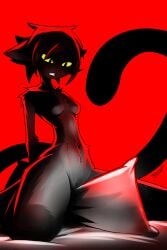 2025 absurd_res anthro big_tail black_body black_fur breasts clenched_teeth domestic_cat felid feline felis female female_anthro fluffy fur gatonejo grinding hair hi_res kneeling light mammal masturbation mono_(gatonejo) navel nude nude_anthro nude_female on_pillow pillow pillow_humping pivoted_ears pussy red_background shadow short_hair signature simple_background sitting_on_pillow small_breasts solo tail teeth thick_thighs vaginal_masturbation vaginal_penetration wide_hips yellow_eyes
