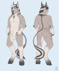 absurd_res animal_genitalia anthro apple-faced arm_tuft asinus balls biped black_hair blue_background blue_eyes chest_tuft chin_tuft donkey elbow_tuft equid equine facial_tuft front_view fully_sheathed fur genitals grey_body grey_fur hair hi_res hooves looking_at_viewer male male_anthro mammal model_sheet mouth_closed multicolored_hair nude pecs rear_view rocko_(neonwo) sheath simple_background solo standing tail tail_tuft tuft two_tone_hair unguligrade white_balls white_body white_fur white_hair white_sheath