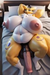 ai_generated animal_genitalia anthro areolae arms_behind_head balls bed breasts chubby digimon equine_penis fat furrypornaddiction futa_only futanari horsecock huge_areolae huge_breasts huge_cock huge_nipples hyper hyper_breasts neck_tuft nipples obese penis renamon solo thick_thighs veiny_penis wide_hips