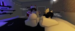 1futa 1girls 2girls 3d ass big_ass big_breasts furry furry_female futanari kitsune laying_on_bed nsfwklown nude paws roblox roblox_avatar roblox_studio robloxian sleeping standing tagme text white_skin wolf wolf_girl