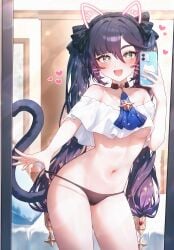 :d absurd_res adapted_costume ai_generated alternate_costume animal_ear_hairband animal_ear_headphones animal_ears aqua_eyes ascot asymmetrical_bangs bare_arms bare_legs bare_shoulders bed bedroom bikini bikini_bottom_only bikini_pull black_bikini black_choker black_hair black_hairband black_panties black_ribbon blue_ascot blue_eyes blue_hair blush breasts brooch cat_ear_headphones cat_ears cat_girl cat_tail cellphone choker clothes_pull collarbone contrapposto cowboy_shot crescent crop_top crop_top_overhang facial_mark fake_animal_ears fake_tail female female_pov frills genshin_impact gradient_hair green_eyes groin hair_between_eyes hair_ornament hair_ribbon hairband hairbow halterneck hand_up heart heart-shaped_pupils holding holding_phone indoors iphone jewelry kemonomimi_mode leaning_forward long_hair looking_at_mirror looking_at_viewer medium_breasts midriff ministro mirror mismatched_bikini mona_(genshin_impact) multicolored_hair nail_polish navel neckerchief no_bra no_headwear no_pants off-shoulder_bikini off-shoulder_shirt off_shoulder on_bed open_mouth panties panty_pull pendant_choker petite phone pillow pulled_by_self purple_ascot purple_hair reflection revealing_clothes ribbon selfie shirt short_sleeves sidelocks small_breasts smartphone smartphone_case smile solo spaghetti_strap sparkle_hair_ornament sparkle_print standing star-shaped_pupils star_(symbol) star_choker star_hair_ornament stomach strap_pull string_bikini string_panties swept_bangs swimsuit symbol-shaped_pupils symbol_in_eye tail tail_raised taking_picture thighs twintails underboob underwear very_long_hair whisker_markings whiskers white_shirt