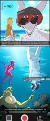 absurd_res alex_lcut anthro ass balls beach blacktip_reef_shark breasts bubble carcharhinus dialogue discovery_channel eyewear female fish genitals get_rotated_idiot group gulonine hi_res horn kaelan kobold male mammal marine marten mustelid musteline nipples nude nude_beach penis pine_marten prank recording reef_shark requiem_shark scalie screaming shark shark_week snapchat sunglasses swimming tail thewyvernsweaver tori_(lcut) trio underwater water