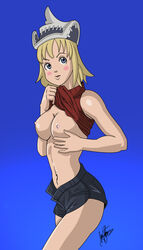 blonde_hair blue_eyes blush breasts female gstevensart hat navel nipples patricia_thompson solo soul_eater tagme