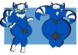 2025 2_tails absurd_res anthro artist_name artist_request ass ball_bulge balls big_balls big_butt biped black_clothing black_panties black_underwear blue_body blue_fur clothed clothing crossdressing feet femboy fingers flaccid front_view full-length_portrait fur generation_6_pokemon genitals hair hi_res huge_butt male male_only markings meowstic midriff multi_tail multiple_angles navel nintendo p1aymannx panties paws penis pokemon pokemon_(species) portrait pose rear_view red_eyes short_hair simple_background smile solo standing striped_markings stripes tagme tail text thick_thighs tight_panties toes topless topless_anthro topless_male underwear vein veiny_penis white_body white_fur white_hair wide_hips yellow_sclera