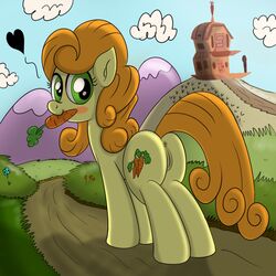 anus carrot carrot_top_(mlp) color cutie_mark day equine female friendship_is_magic fur green_eyes hair horse house my_little_pony orange_hair outdoors pony pussy solo ziemniax