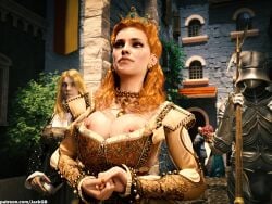 3d anna_henrietta big_breasts blonde_hair breasts cd_projekt_red crown dress earrings female jackgb knight light-skinned_female mascara necklace nipples public public_nudity the_witcher_(series) the_witcher_3:_wild_hunt vivienne_de_tabris