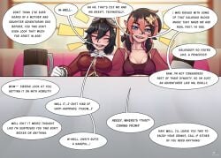 2girls cleavage dialogue english_text female futa futanari goggles_on_head implied_futa implied_incest implied_sex incest intersex mother_and_daughter nicoffee public sierra_dazorelle two_tone_hair