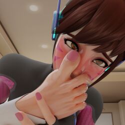 3d barefoot blender blush blush brown_eyes brown_hair cross-eyed crossed_legs d.va d.va_(overwatch_2_suit) eyelashes eyes_crossed eyes_rolling_back feet feet_focus feet_up foot_fetish foot_focus foot_grab foot_lick foot_sniffing holding_feet jumpsuit licking_feet oil oiled oiled_skin oily oily_feet oily_skin overwatch overwatch_2 pink_nails pink_toenails reion3d render rendered self_worship selfcest shiny_skin smell smell_fetish smelling_feet smelly_feet sniffing sniffing_feet sweat sweating sweaty sweaty_feet toe_curl toenail_polish toes toes_curled toes_spread