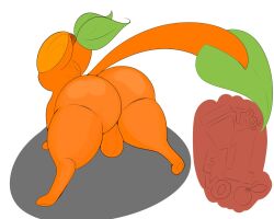 alpog21_(artist) ass balls big_balls big_butt big_legs domestic_cat ears_up felid feline felis feral food fruit genitals leaf_on_stem male mammal orange_balls orange_body orange_butt orange_ears orange_head orange_legs orange_paws orange_tail plant pose raised_tail saggy_balls solo stem_on_head tail trod