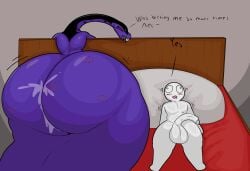 absurd_res anthro apode ass balls bed bed_frame bedding bellyboi13 big_balls big_butt big_penis bite_mark blanket blush bodily_fluids cum cum_drip cum_in_ass cum_inside draconcopode dripping duo fangs furniture genital_fluids genitals happy hi_res huge_balls huge_butt huge_cock human hyper hyper_butt leaking_cum leaning_on_object legless long_neck looking_at_another lying male male/male mammal naga ninjago nude on_bed penis pillow purple_body pythor_(ninjago) red_eyes reptile rise_of_the_snakes_(ninjago) rumpy_apode scalie serpentine serpentine_(ninjago) sex shaking_butt simple_background size_difference small_dom_big_sub snake tail teeth
