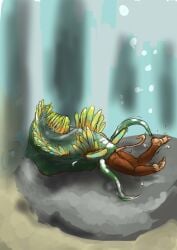 2010 anthro anthro_prey aquatic_gastropod ass brown_body brown_fur bubble colored duo feet feral feral_pred fur gastropod hi_res jeri_kleinlowe larger_pred male mammal marine mollusk mouse murid murine nude_pred nude_prey nudibranch oral_vore rock rodent sea_slug size_difference slug tail underwater vore water