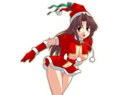 1girls breasts brown_eyes brown_hair christmas eclair_(kiddy_grade) female gloves kiddy_grade long_hair looking_at_viewer masaharu_arisawa navel nipples panties tagme