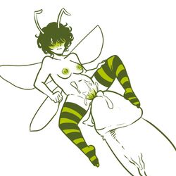 1boy 1girls antennae bee_girl black_hair blush breasts crablouse cum hair_covering_eyes homestuck mituna_captor ms_paint_adventures nipples penis pussy rule_63 short_hair size_difference stockings straight troll white_background white_skin wings yellow_nipples