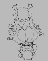 1boy 1girls anal anal_rape anal_sex artist_request big_ass bubble_butt butt_crack carol_holiday cum_in_ass cum_inside deltarune forced huge_ass kris_(deltarune) raped_by_monster reverse_rape skirt_slit tagme undertale_(series)
