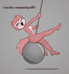 absurd_res anthro blush bodily_fluids breasts curvy_figure e254e erect_nipples female fluffy fluffy_tail fur genital_fluids hair happy hi_res hourglass_figure improvised_sex_toy kary_(e254e) mammal masturbation miley_cyrus natural_breasts nipples nude orgasm pink_body pink_fur pussy rodent sciurid short_hair singing sitting smile solo squirrel tail tree_squirrel vaginal_fluids wrecking_ball