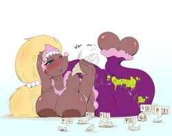 absurd_res anthro blonde_hair bone cocoa_(tefnut0fhoney) death digestion fanning fanning_self female financial_domination flirting_look generation_7_pokemon hair hi_res money nintendo onomatopoeia pokemon pokemon_(species) primarina skull_eyes smug_grin solo sound_effects text the_saint_of_ravens vore