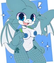 adorable anthro areolae big_breasts blue_body blue_eyes breasts dragon_girl female female_only long_tail looking_at_viewer mandoy1o1 nipples original_character pussy smiling_at_viewer star_(symbol) wings